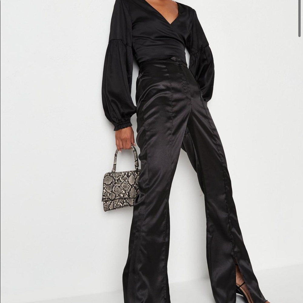 Missguided black satin slit pants flare never worn